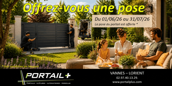 Pose de portail offerte du 1er juin au 31 juillet 2026 à Vannes et Lorient